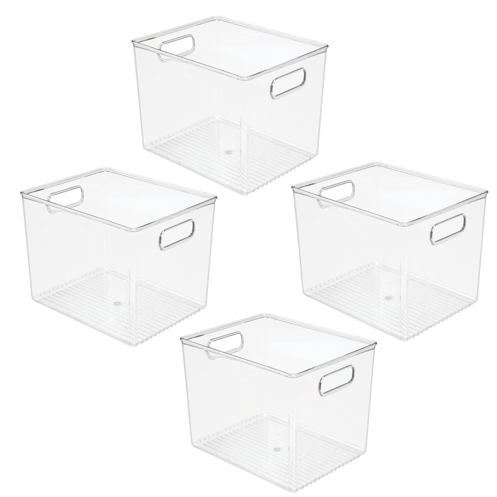mDesign Plastic Storage Closet Organizer Bin, Container Bin for Entryway, Hallway, Linen, and Coat Closet - Organization for Clothing, Blankets, Toys, and Accessories, Ligne Collection, 4 Pack, Clear