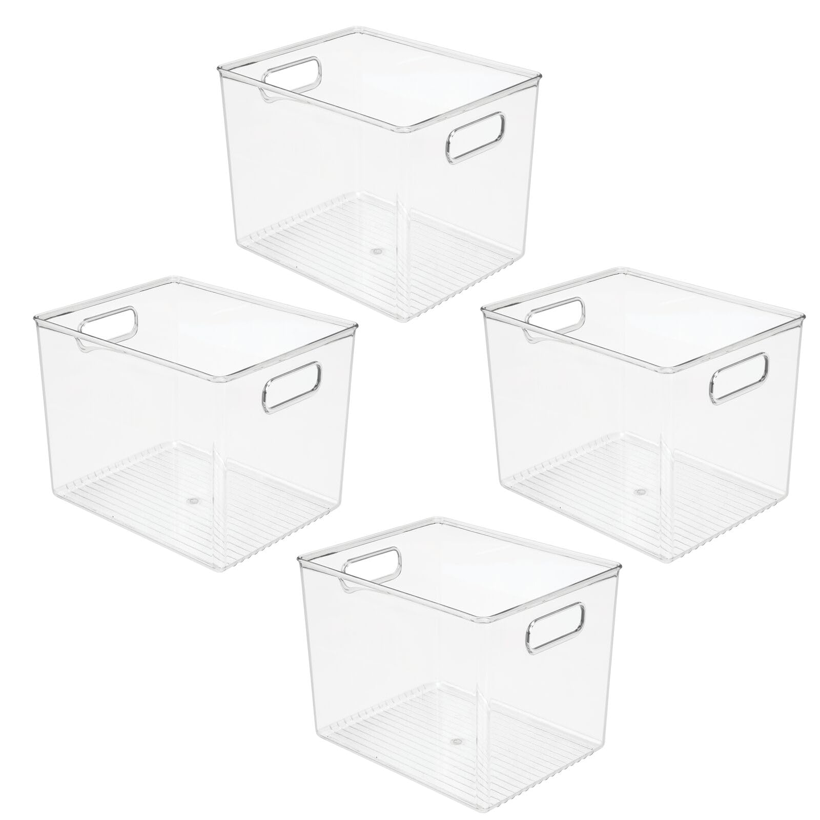 mDesign Plastic Storage Closet Organizer Bin, Container Bin for Entryway, Hallway, Linen, and Coat Closet - Organization for Clothing, Blankets, Toys, and Accessories, Ligne Collection, 4 Pack, Clear