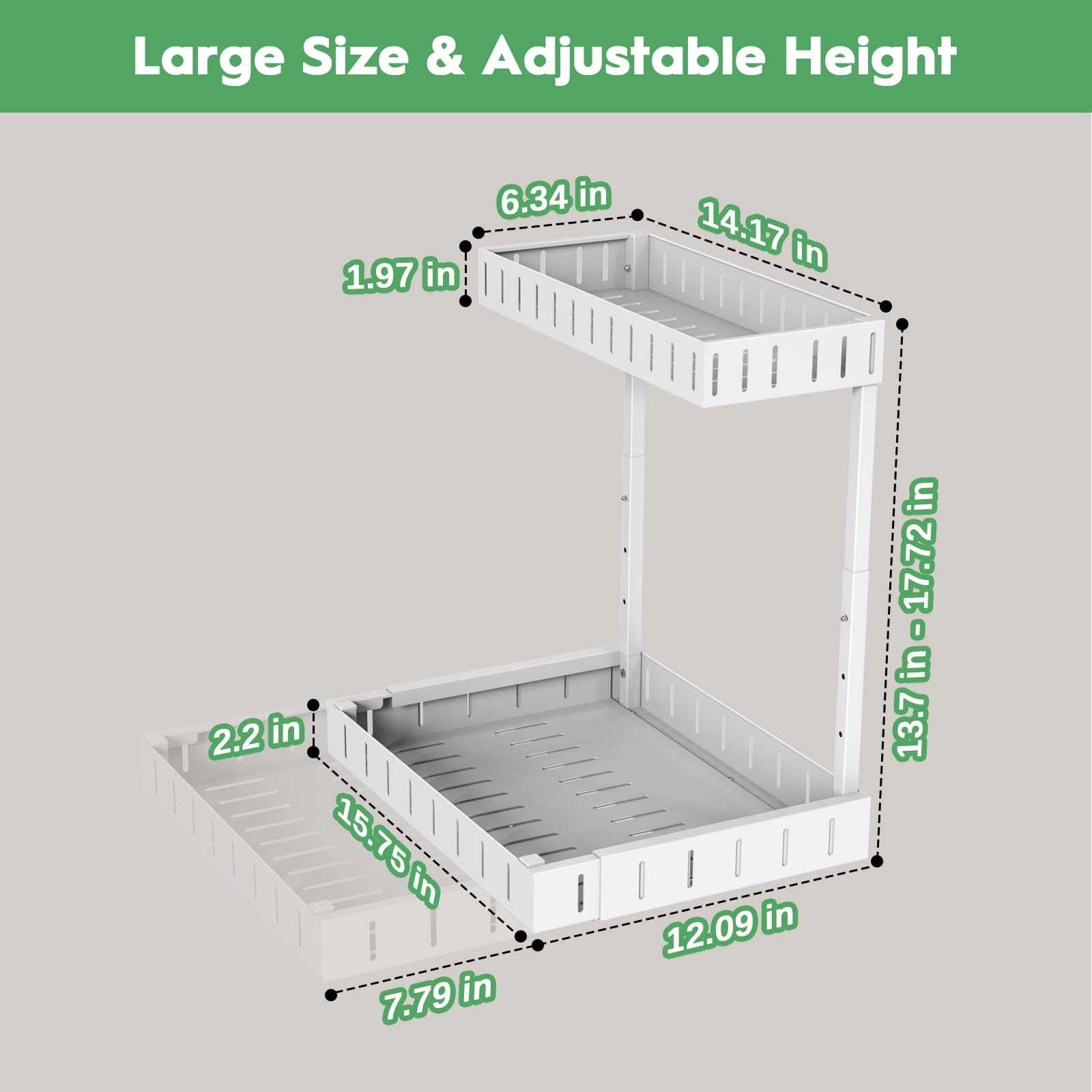REALINN Under Sink Organizer, 2 Tier Expandable Under Cabinet Organizer, Heights Adjustable Pull Out Storage for Kitchen Bathroom Laundry, White, 2 Pack