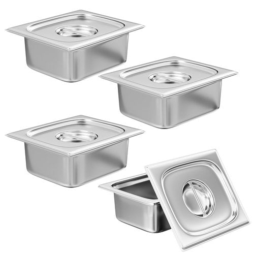 Aplancee 4-Pack Hotel Pans with Lids 1/2 Size x 6 Inch Deep, Commercial Stainless Steel Food Pan Dishwasher Safe for Buffet, Steam Table, Restaurant & Cooking
