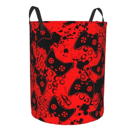 Gbuzozie Game Joysticks Red Background Round Laundry Hamper Storage Basket Toys Clothes Organizer Bin For Home Bathroom Bedroom Dorm Nursery, 38l