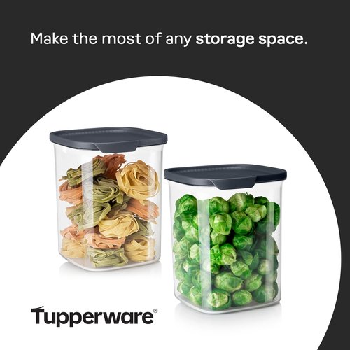 Tupperware Crystal Clear Store & Serve Collection Ultra Clear Big Square Tritan/Copolyester Food Storage Container Set, Dishwasher Safe and BPA Free (2 Containers, 2 Lids)