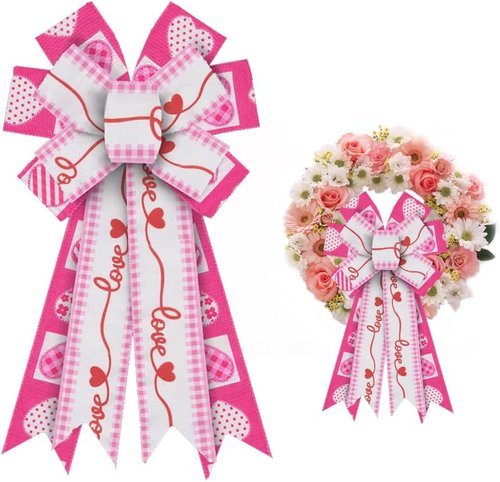 ABTOLS Valentine's Day Wreath Bows - Large Pink Heart Design for Front Door & Wedding Decor