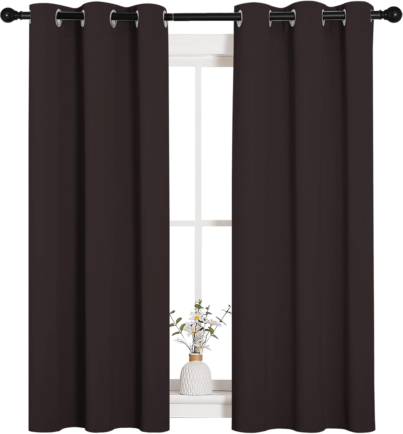 NICETOWN Room Darkening Curtains - Energy Smart Thermal Insulated Grommet Drapes | 2 Panels, 34"x54", Toffee Brown