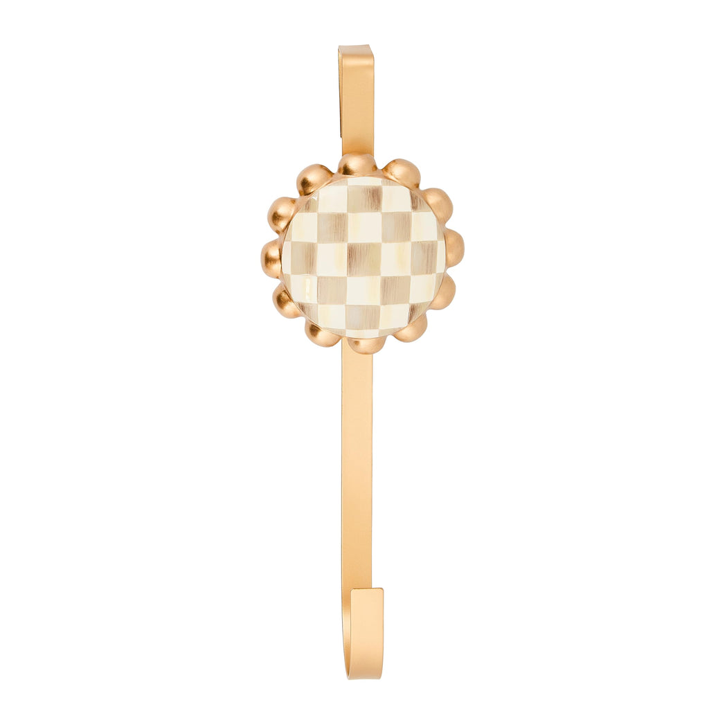 MACKENZIE-CHILDS Wreath Hanger, Door Hanger for Seasonal Decor, Brown-and-White Mocha Check
