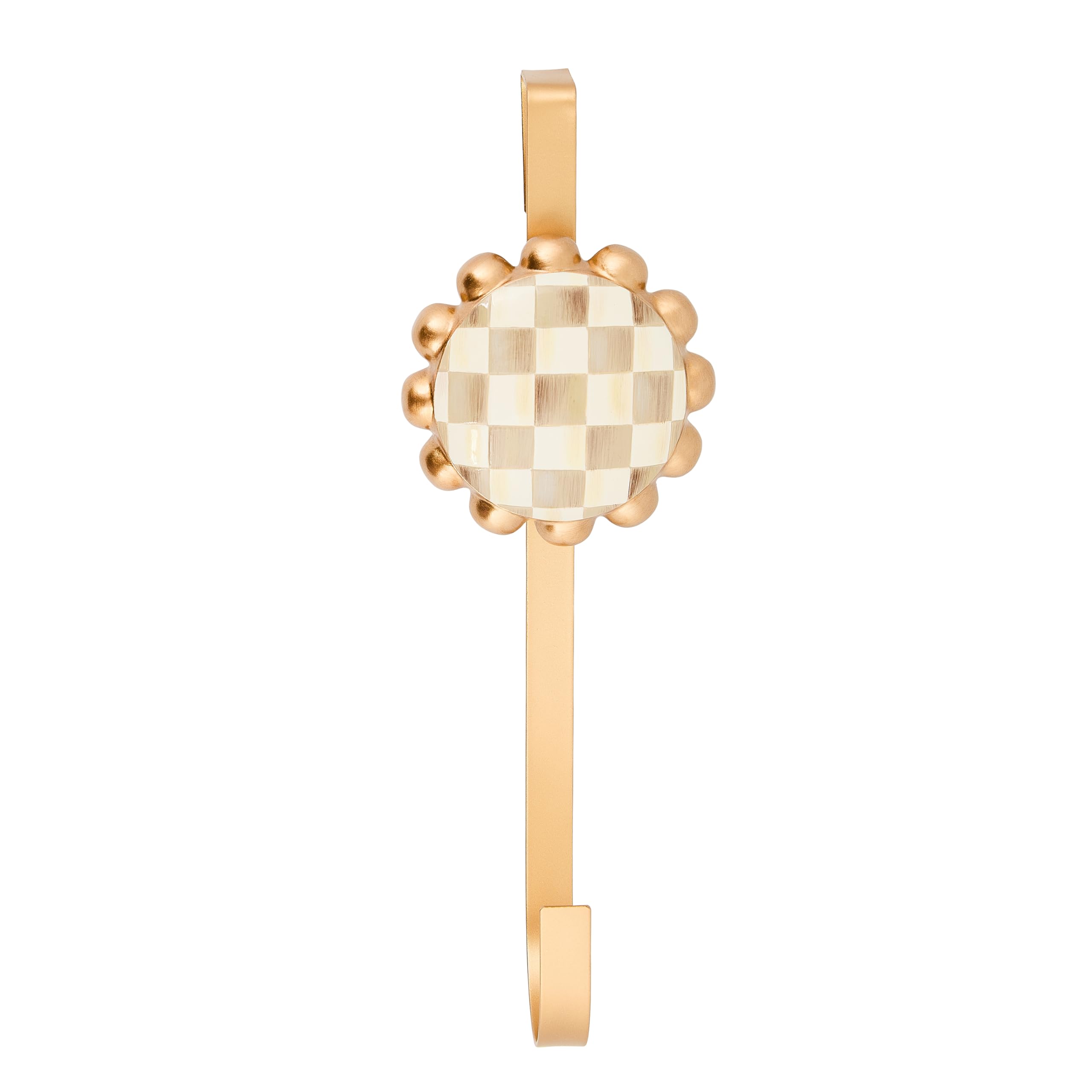 MACKENZIE-CHILDS Wreath Hanger, Door Hanger for Seasonal Decor, Brown-and-White Mocha Check