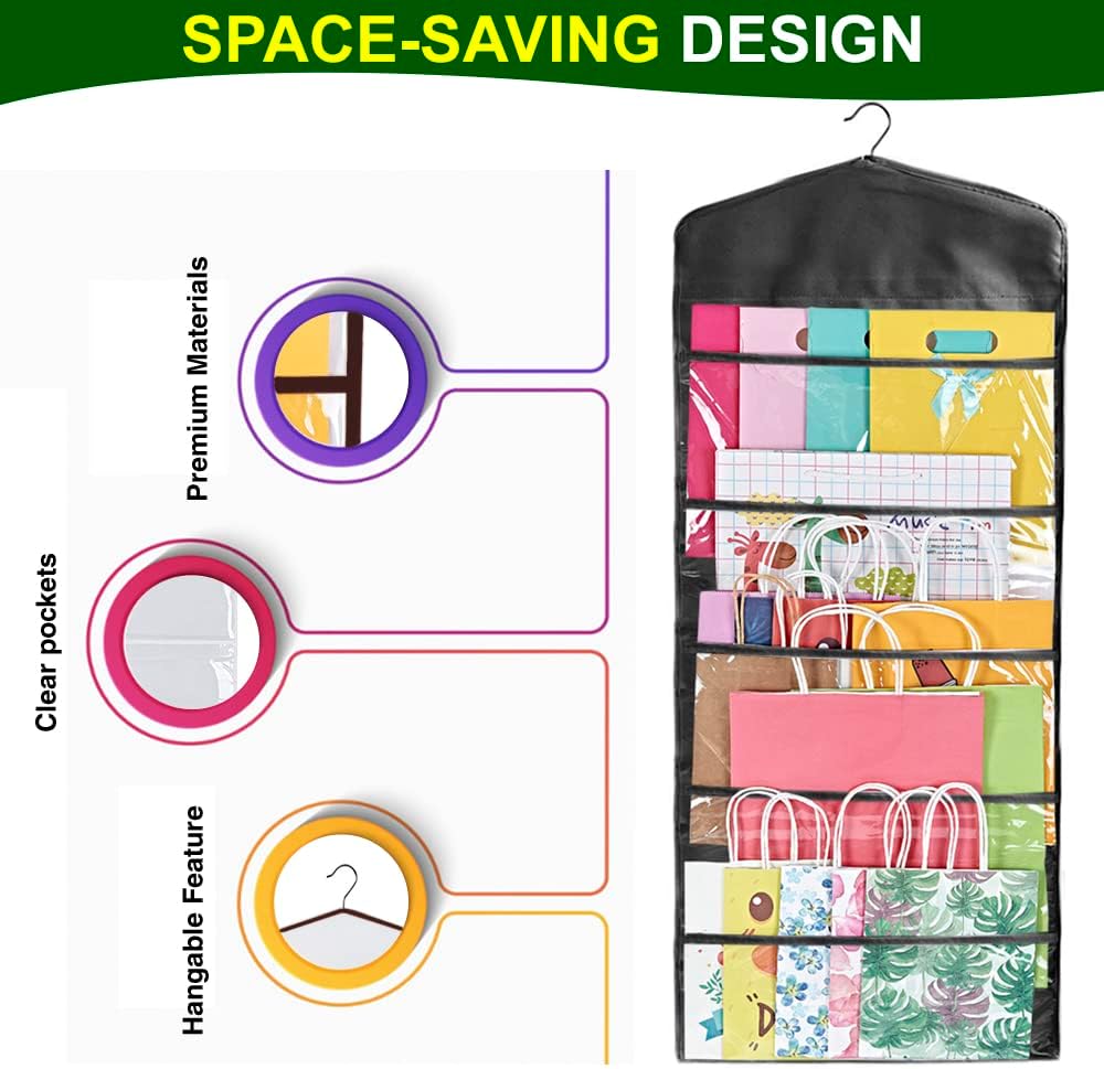 ProPik Gift Bag Storage Organizer - Double-Sided with Multiple Pockets | 38 x 16 Inch PVC (Full Black)