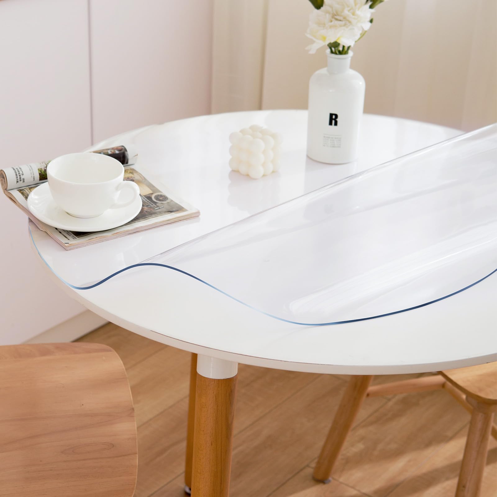Eisdroma 60 Inch Round Clear Table Cover Protector, Clear Round Protector for Dining Room Table, 1.5mm Thick Waterproof Round Plastic Vinyl Table Pad