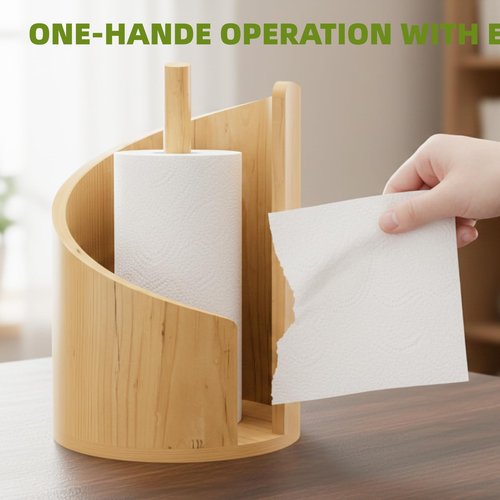 Wooden Paper Towel Holder for Countertop, Modern Mountain Style Paper Towel Holder, Heavy Duty Solid Wood Freestanding Paper Roll Stand for Kitchen, Bathroom & RV