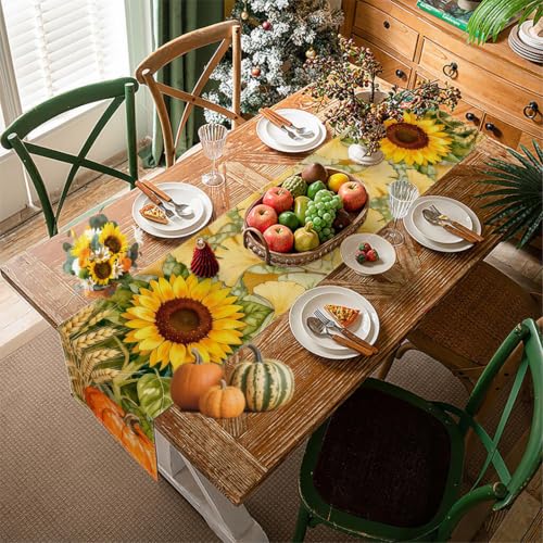 Fall Table Runner 13x72 Inches, Thanksgiving Autumn Pumpkin Decorations for Kitchen Dining Room