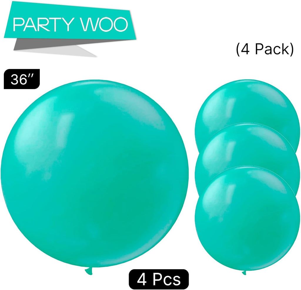 PartyWoo Teal Balloons - 36 Inch Turquoise Latex Balloons for Baby Showers, Weddings & More