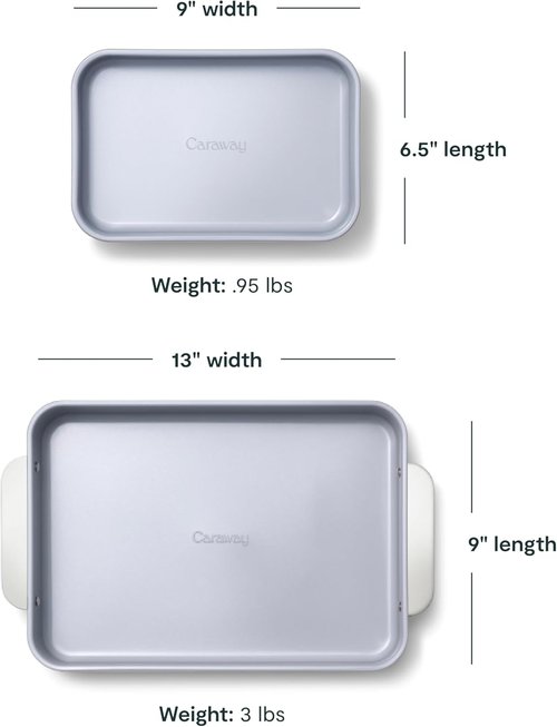 Caraway Nonstick Baking Pan Set - 2x 9" x 6.5" & 1x 9" x 13" - Non-Toxic Ceramic, PTFE & PFOA Free - Cream