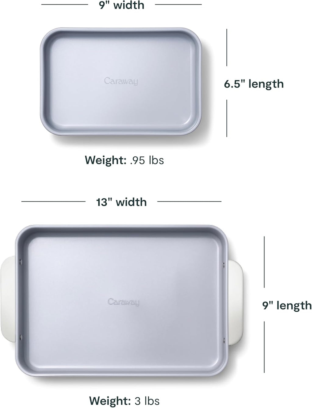 Caraway Nonstick Baking Pan Set - 2x 9" x 6.5" & 1x 9" x 13" - Non-Toxic Ceramic, Aluminized Steel - Ideal for Casseroles & Lasagna - White