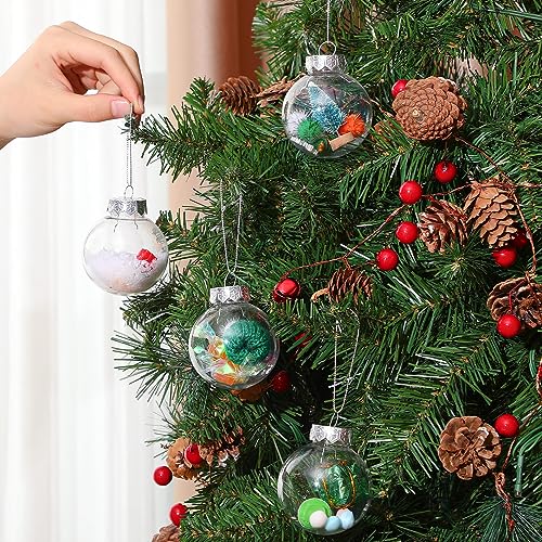 50pcs Clear Fillable Christmas Ornament Balls 2.36 Inch with Silver Rope Set