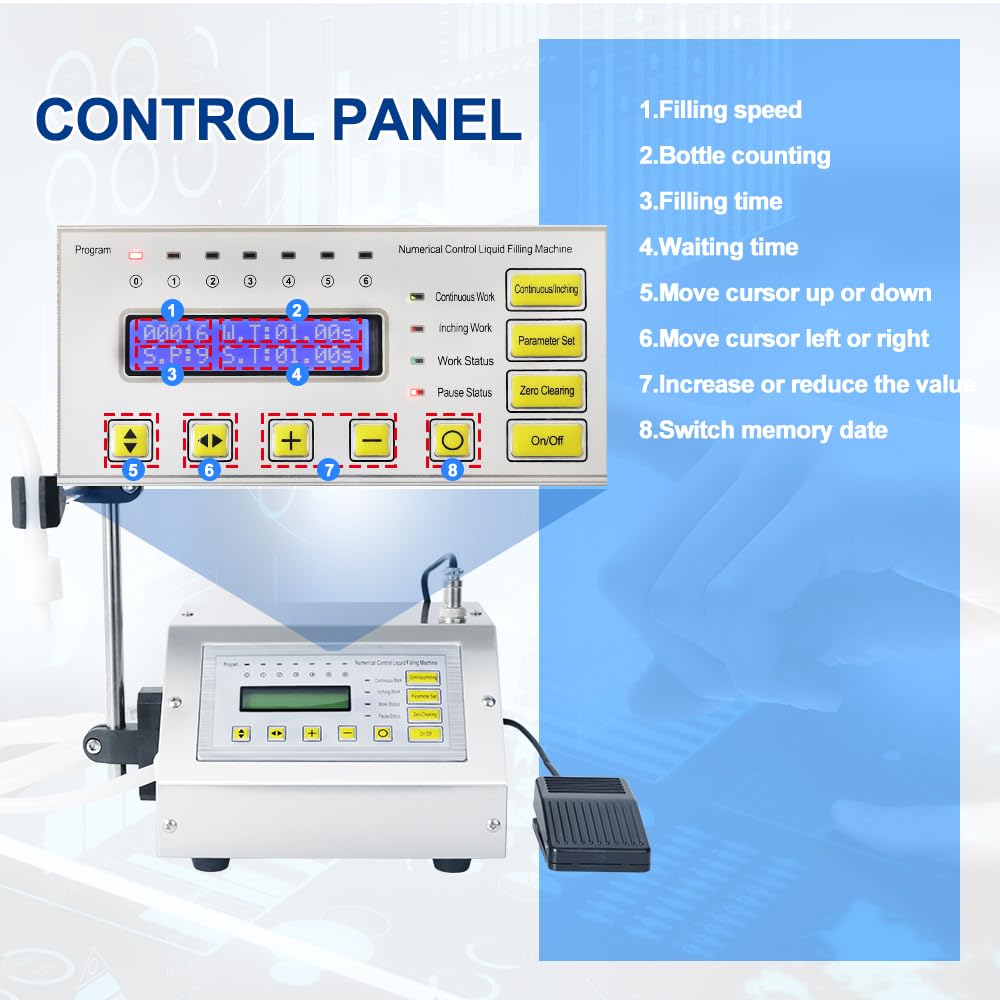 ZONEPACK Small GFK-160A 5-3500ml Digital Control Liquid Filling Machine Dosing Filler with Pedal for Juice Water