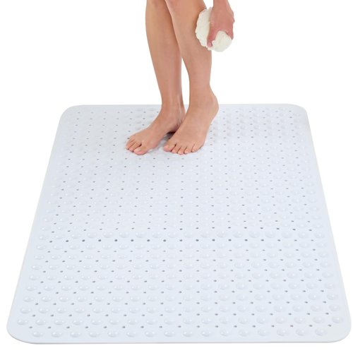 ENKOSI Extra Large Shower Mat Non Slip - 47 x 32 inch - XL Bathroom Shower Mat - Large Shower Matts for Shower Stall Floors - Secure Suction Cups and Drain Holes (47x32 White)
