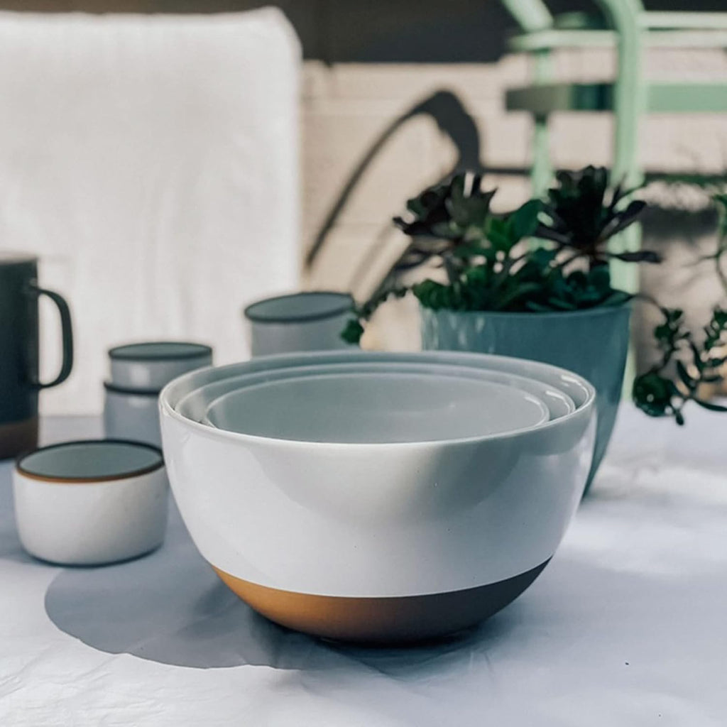 Mora Ceramic Mixing Bowls Set - 2 Large Nesting Bowls for Cooking & Serving | Microwavable, Dishwasher Safe - 2.5 & 1.6 Qt - White