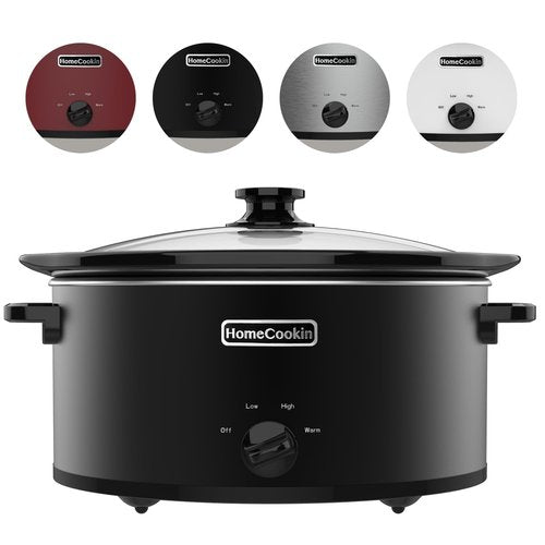 HOMECOOKIN 8 Quart Slow Cooker Oval Manual Pot Food Warmer with 3 Cooking Settings, Black Stainless Steel