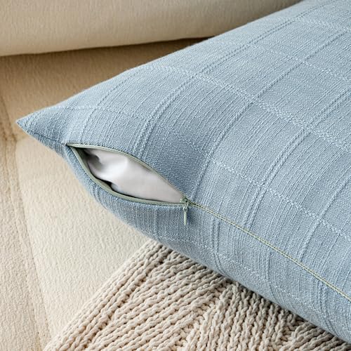 Set of 4 Blue Decorative Pillow Covers 18x18 Inch - Plaid Design