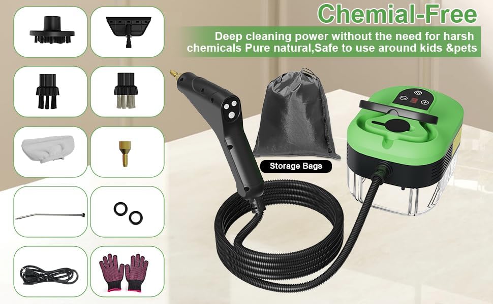 Skiennix Handheld Steam Cleaner - 15s Heat-Up, 1.2L Tank, 6-Level Adjustable Handle | Ideal for Home & Car Detailing
