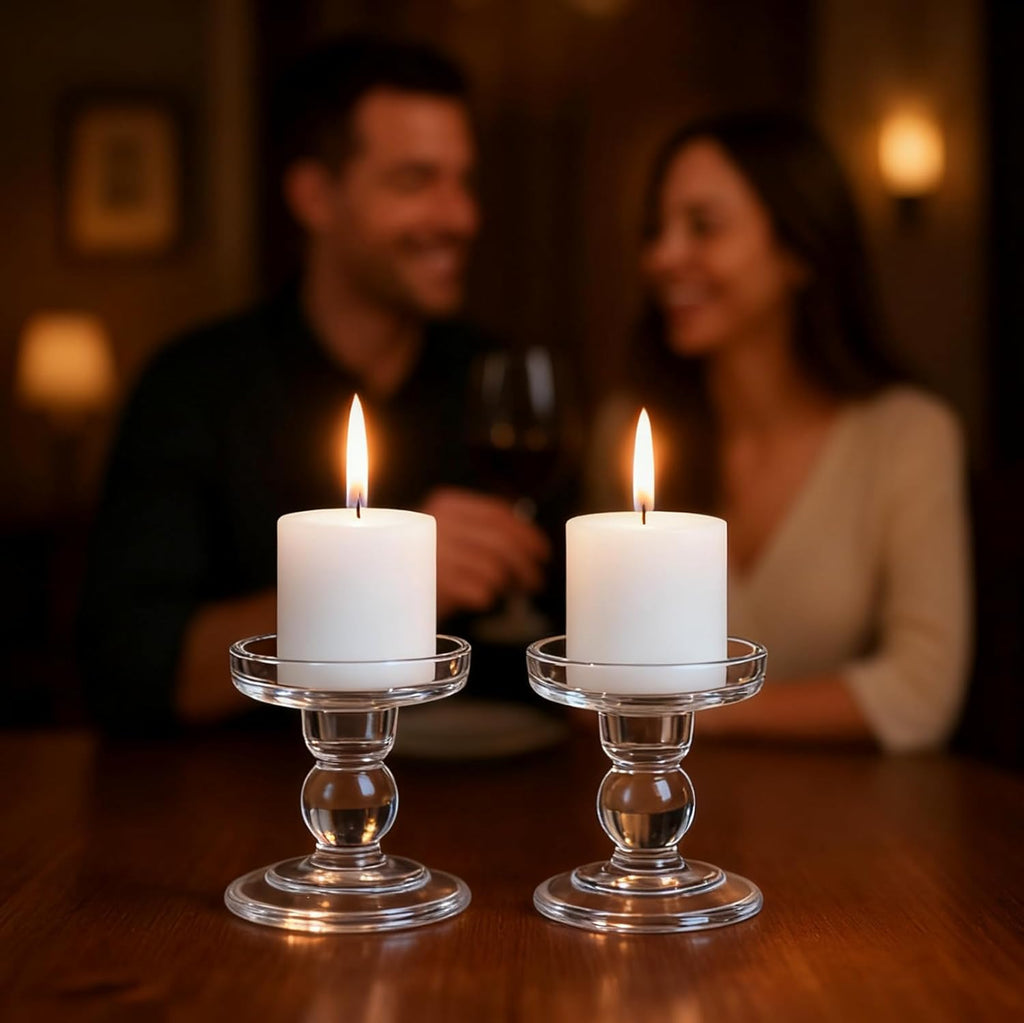 Regine Switzerland Glass Candle Holders - Elegant Pillar Candle Holder Set of 3 for Weddings | Home Decor