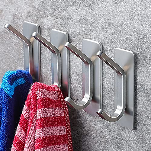 YIGII Heavy Duty Adhesive Towel Hooks, SUS304 Stainless Steel - Silver