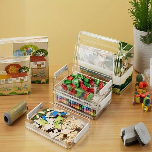 Clear Plastic Project Case by [Brand Name] - Stackable Storage Organizer for A4 Files & Art Supplies | Large with Blue Latch