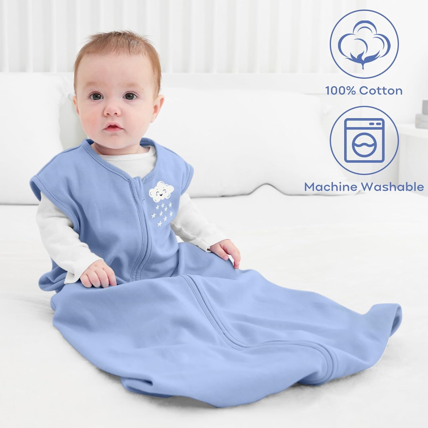 Yoofoss Baby Sleep Sack - 100% Organic Cotton Wearable Blanket for 0-6 Months | 2-Way Zipper, Lightweight