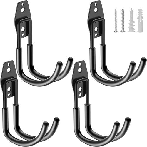 HUPBIPY Heavy Duty Garage Hooks - J-Shaped Wall Mounted Tool Organizer | 4 Pack for Ladders, Bikes, and More