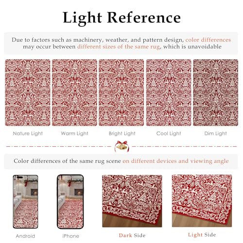 Red Christmas Area Rug 8x10 Reindeer Non Slip Washable Holiday Carpet - Reindeer | Red / 8' x 10'