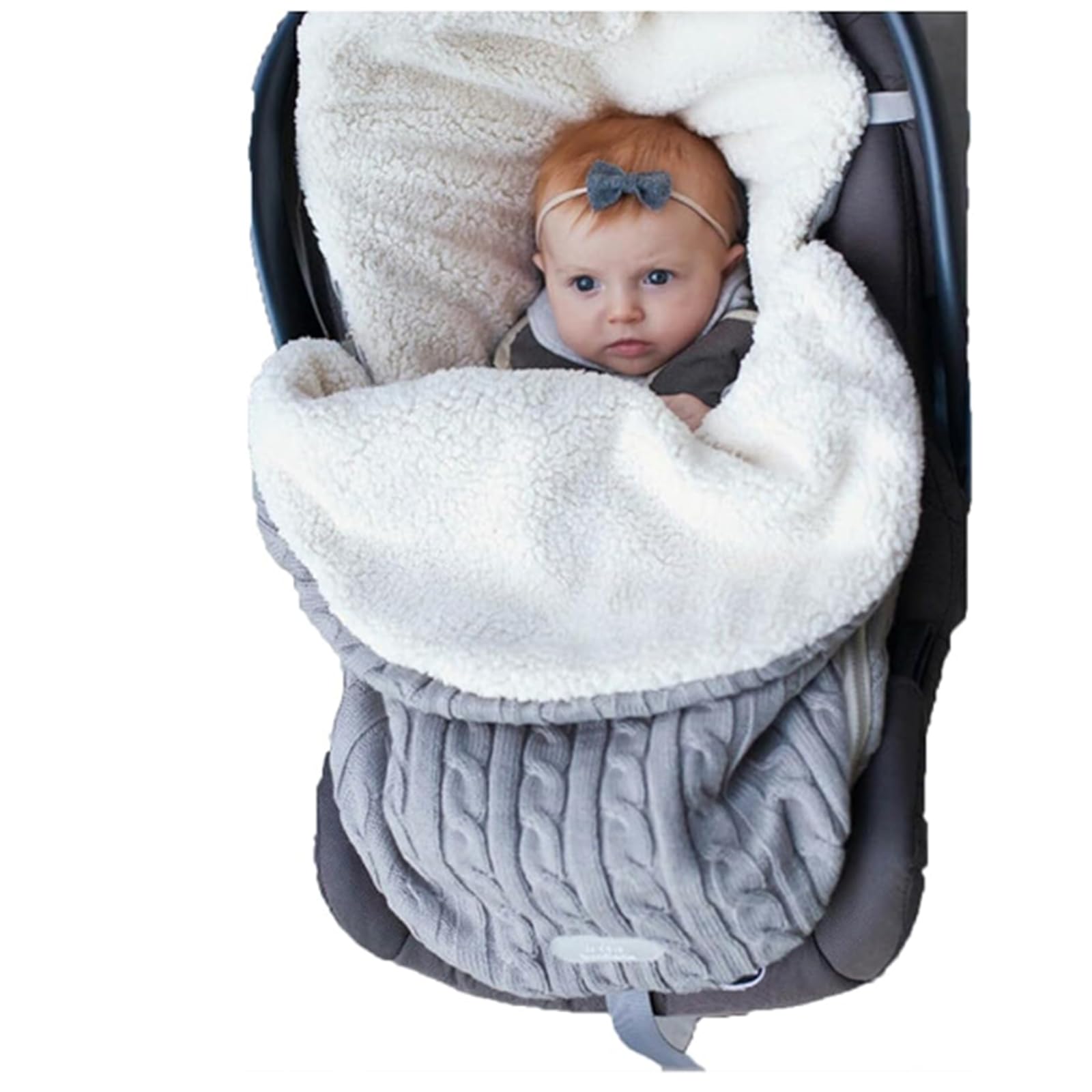 Baby Sleeping Bag fits Infant Newborn,Warm Baby Sleeping Bag,Winter Newborn Knit Wool Swaddling Blanket Kid Sleepsack Footmuff Stroller Knitted Sleep Nest Sack (Light Gray, One Size)