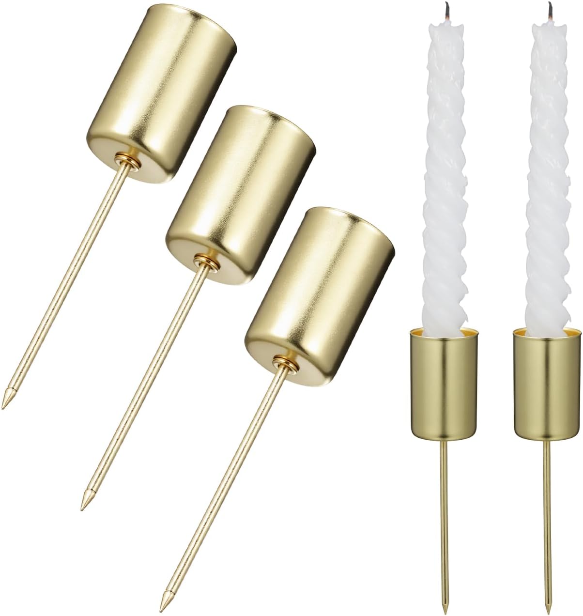 Veemoon Christmas Taper Candle Holders - Gold Iron Candlestick Inserts for DIY Centerpieces | 5PCS Set