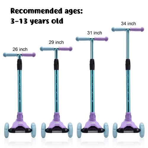 3 Wheel Scooter for Kids Ages 6-12,Kids Scooter with Light Up Wheels, Sturdy Deck Design, and 4 Height Adjustable Suitable for Kid Ages 3-12