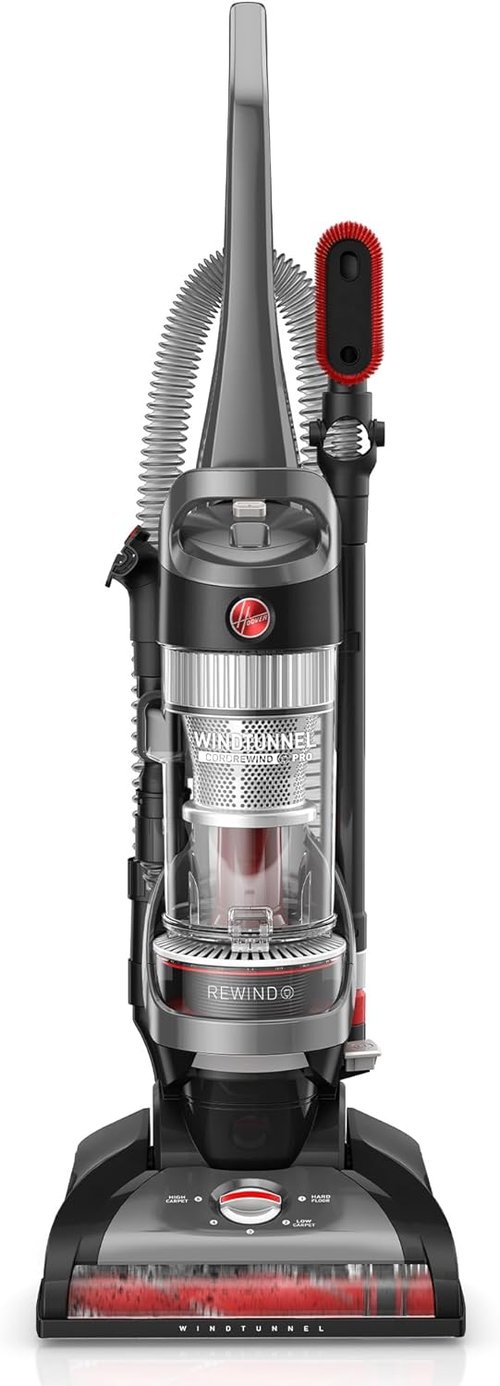 Hoover WindTunnel Cord Rewind Pro Bagless Vacuum Cleaner - Multi-Cyclonic Filtration, 25ft Cord, Adjustable Height for Carpet & Hard Floors