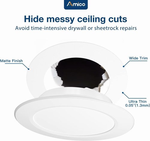 Amico 24 Pack Goof Rings for 6 Inch Recessed Lights, Can Light Trim Ring Cover, Outer Diameter 8.6-inch, Inner Diameter 6.2-inch, Durable Plastic Design, White