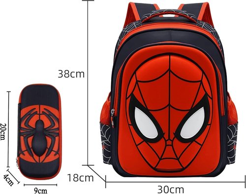 Telifor Cartoon Spider Schoolbag with Pencil Case - 3D, Waterproof, Large-Capacity for Primary School Boys (15in)