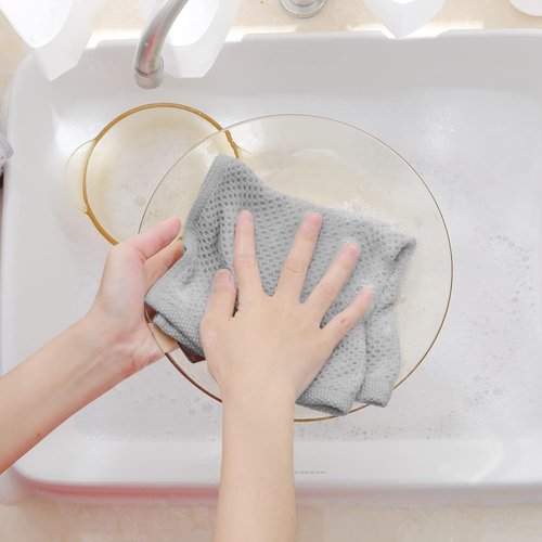 Homaxy Kitchen Dish Cloths - 100% Cotton Waffle Weave, Ultra Soft & Absorbent, 12x12 Inches, 8-Pack, Light Gray