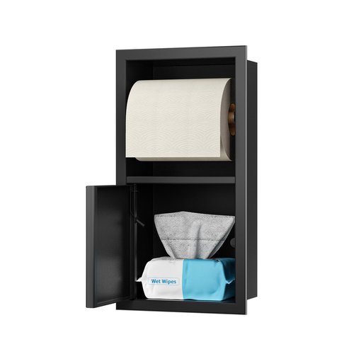 Bernkot Toilet Paper Holder, Hidden Tampon Storage Holder, in Wall Toilet Roll Holder, Recessed Toilet Niche for Bathroom (Matte Black)