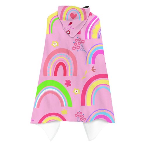 Bonsai Tree Rainbow Hooded Beach Towel for Kids Girls, Cute Unicorn Bath Towel with Hood, Pink Magic Rainbow Microfiber Super Absorbent Soft Poncho Bathrobe for Swin Pool 30”x50”