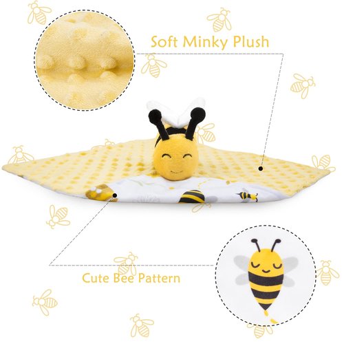 BORITAR Baby Security Blanket - Soft Unisex Lovey for Newborns | Snuggle Toy Bee Stuffed Animal, 14 Inch Yellow