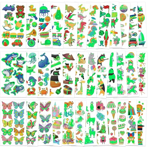 Glow in the Dark Temporary Tattoos - 370 Designs & 36 Sheets Party Favors