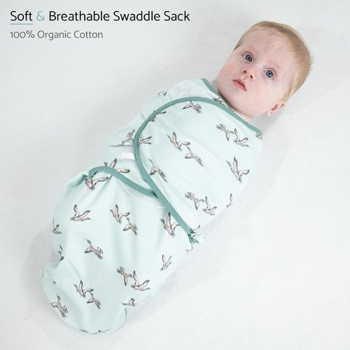 LollyBanks Baby Swaddles, 100% Organic Cotton Swaddle for Newborns Boys and Girls, 0-3 Months Swaddle Sacks with Easy Change Zipper, Newborn Swaddle Baby Registry (Mallard Duck Print)