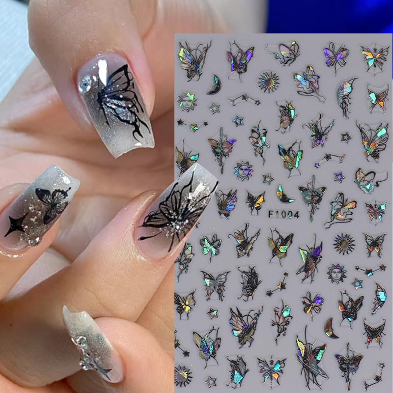 Vezocim 3D Butterfly Nail Art Stickers - Shiny Self-Adhesive Decals (4 Sheets)
