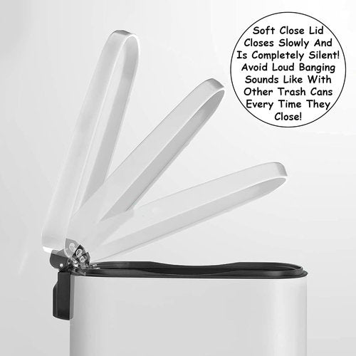 Homie 13 Gallon Kitchen Trash Can - Soft Close Lid & Anti-Bag Slip Liner | Versatile Garbage Basket in Shiny White