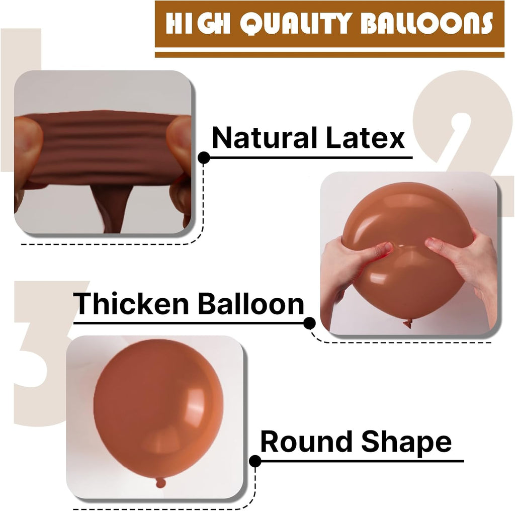 PartyWoo Dark Brown Balloons - 140-Piece Boho Neutral Balloon Arch Kit | 5-18 Inch for Birthday & Baby Shower Decor
