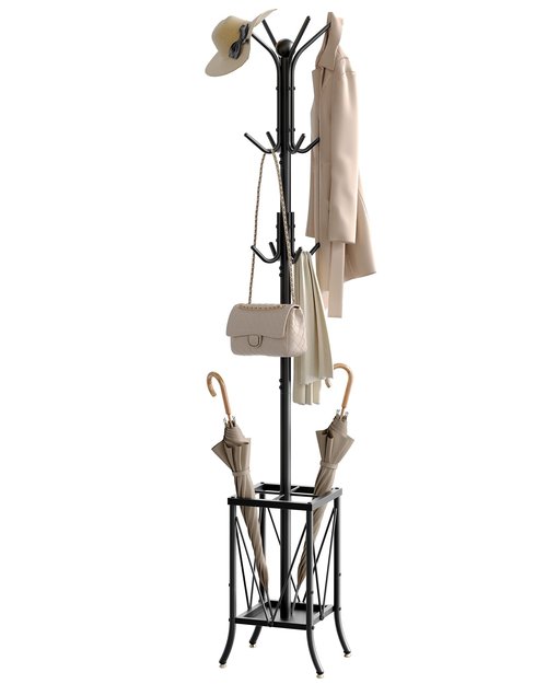 CHOEZON Coat Rack Freestanding, Coat Rack with Umbrella Holder, Entryway Hanger Stand with12 Hooks, Metal Hall Tree for Bags, Coats, Hats, Entryway, Hallway, Living Room, Bedroom, Office Black TYM01BB