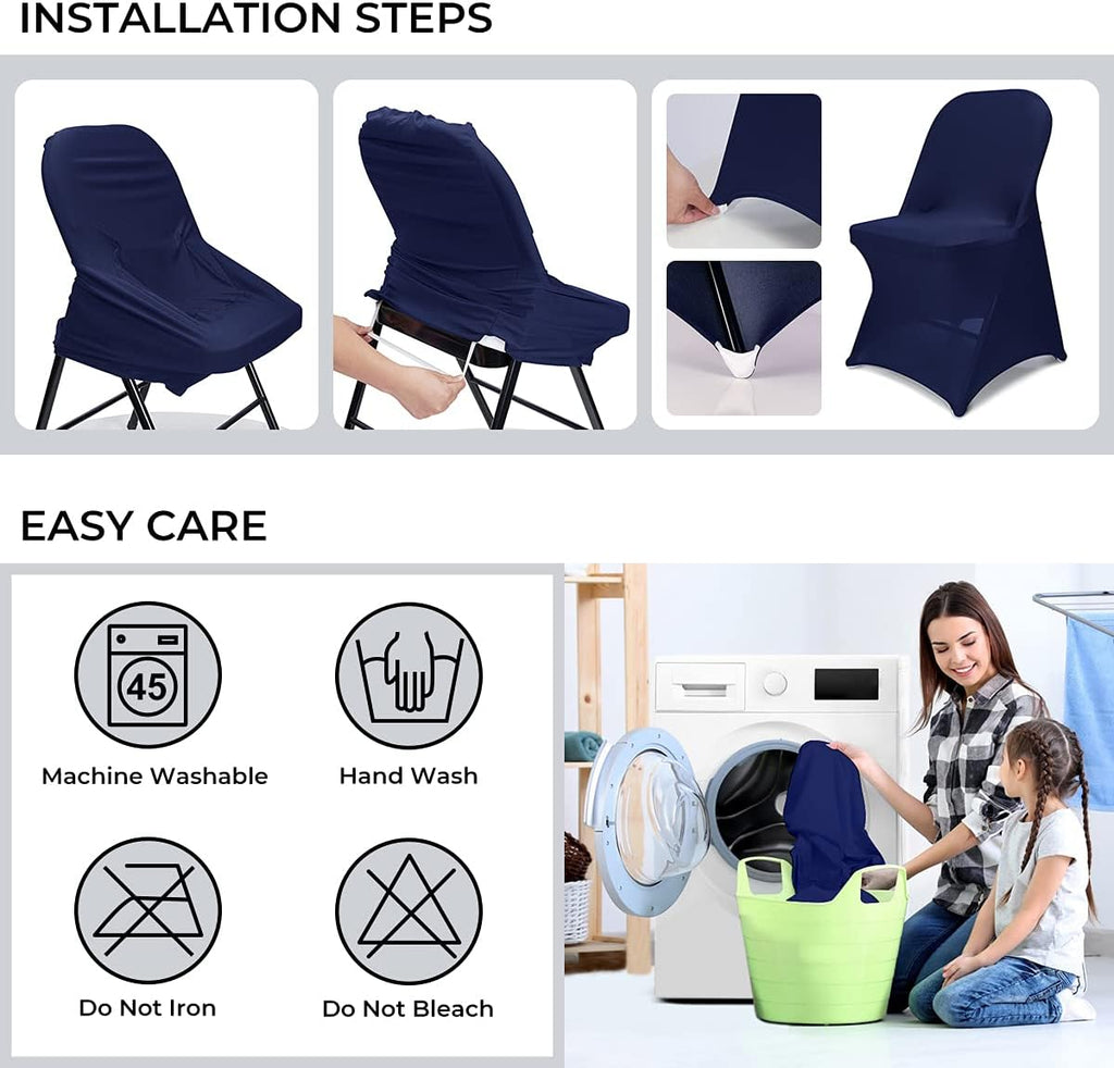 Babenest Spandex Folding Chair Covers - Upgraded Universal Stretch Washable Protector | Navy Blue (30)