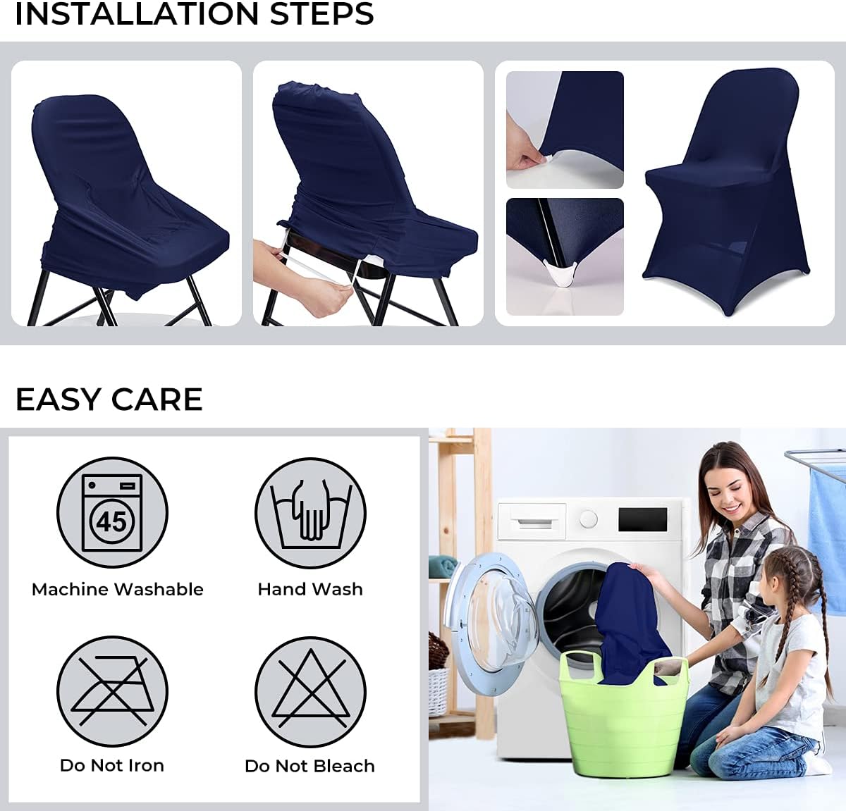 Babenest Spandex Folding Chair Covers - Upgraded Universal Stretch Washable Protector | Navy Blue (30)