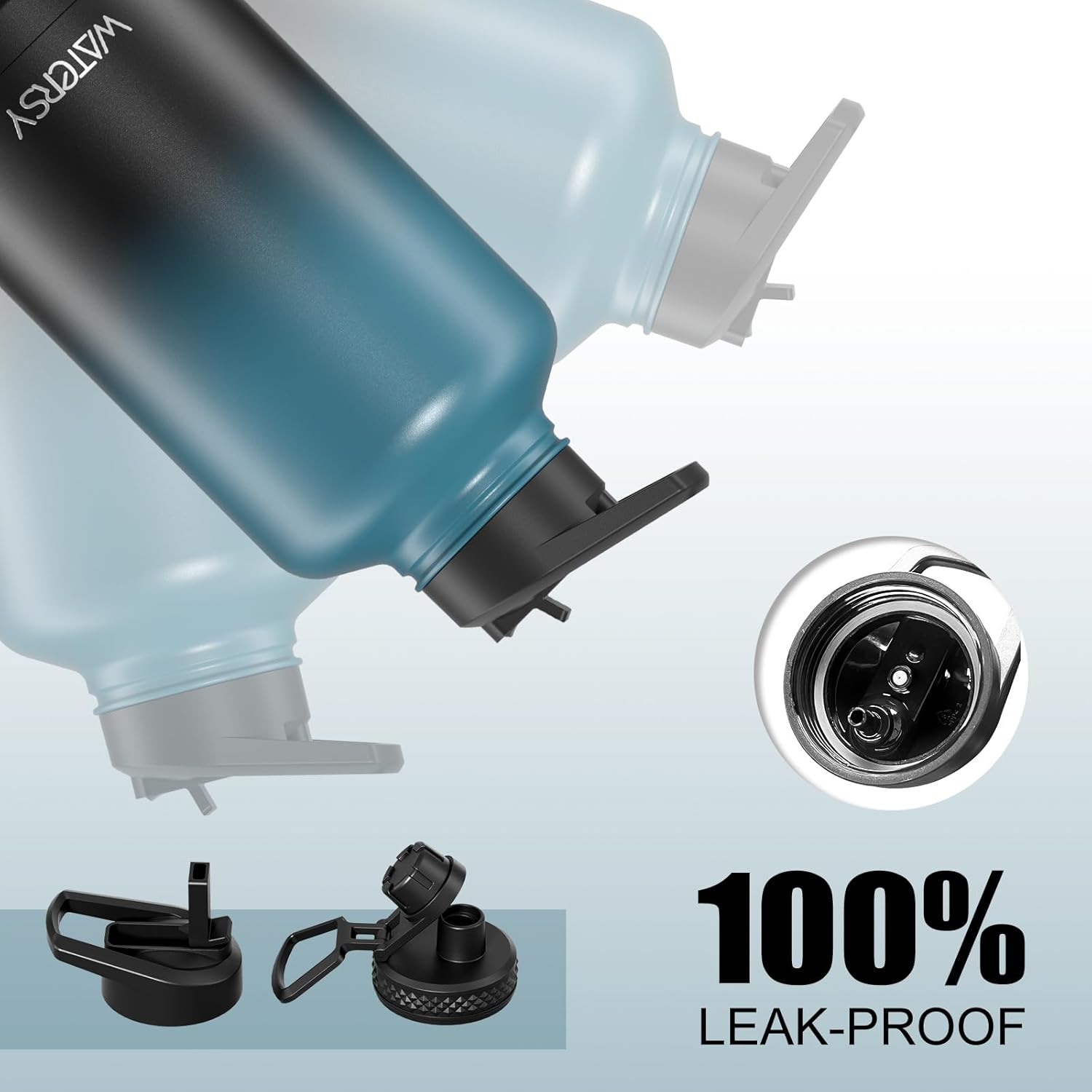 Skiennix 64oz Insulated Water Bottle - Cold for 48 Hrs, BPA Free & Leak Proof | Half Gallon Flask in Black/Blue