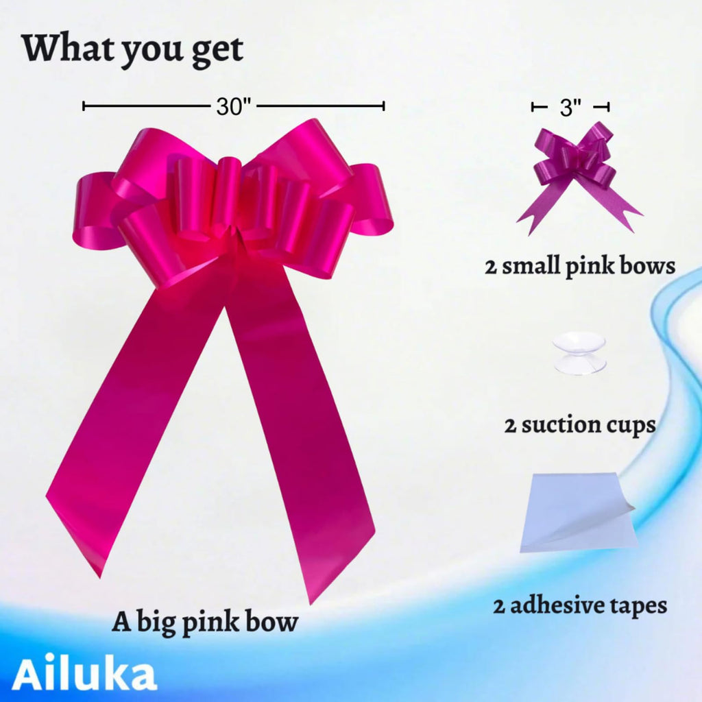 Ailuka Big Pink Car Bow (30 Inch, 1 Pack)- Giant Gift Bow for Car, Large Pink Bow for Appliances, Bike, New House, Huge Bow for Birthday, Graduation, Christmas, Party.